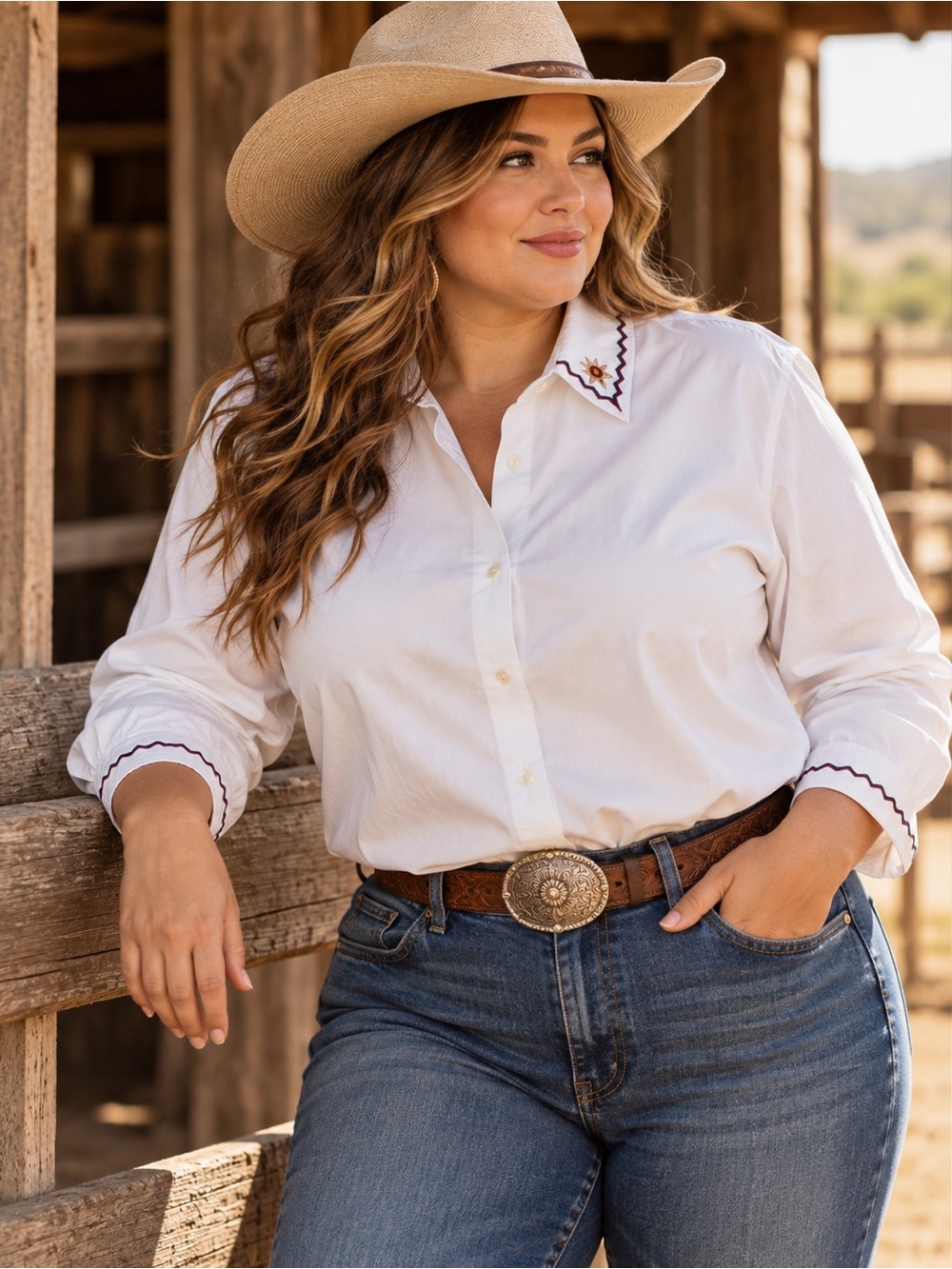 Pendleton Classic Size 16 White Embroidered Western Button Down Shirt